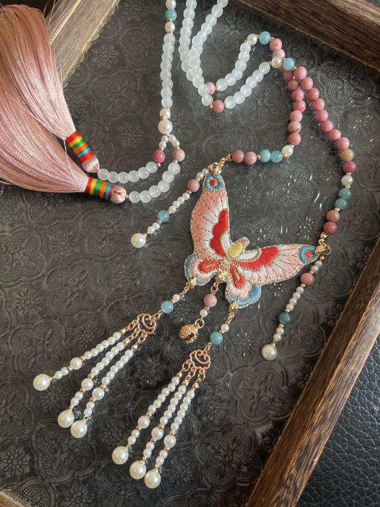 Silent Rose 蔷薇不语 Ming Dynasty Embroidered Butterfly Pearl Back Cloud Necklace - Image 6