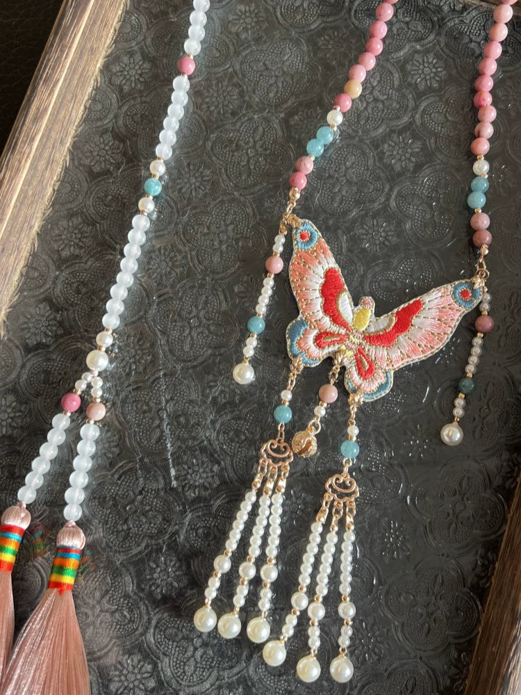 Silent Rose 蔷薇不语 Ming Dynasty Embroidered Butterfly Pearl Back Cloud Necklace - Image 8