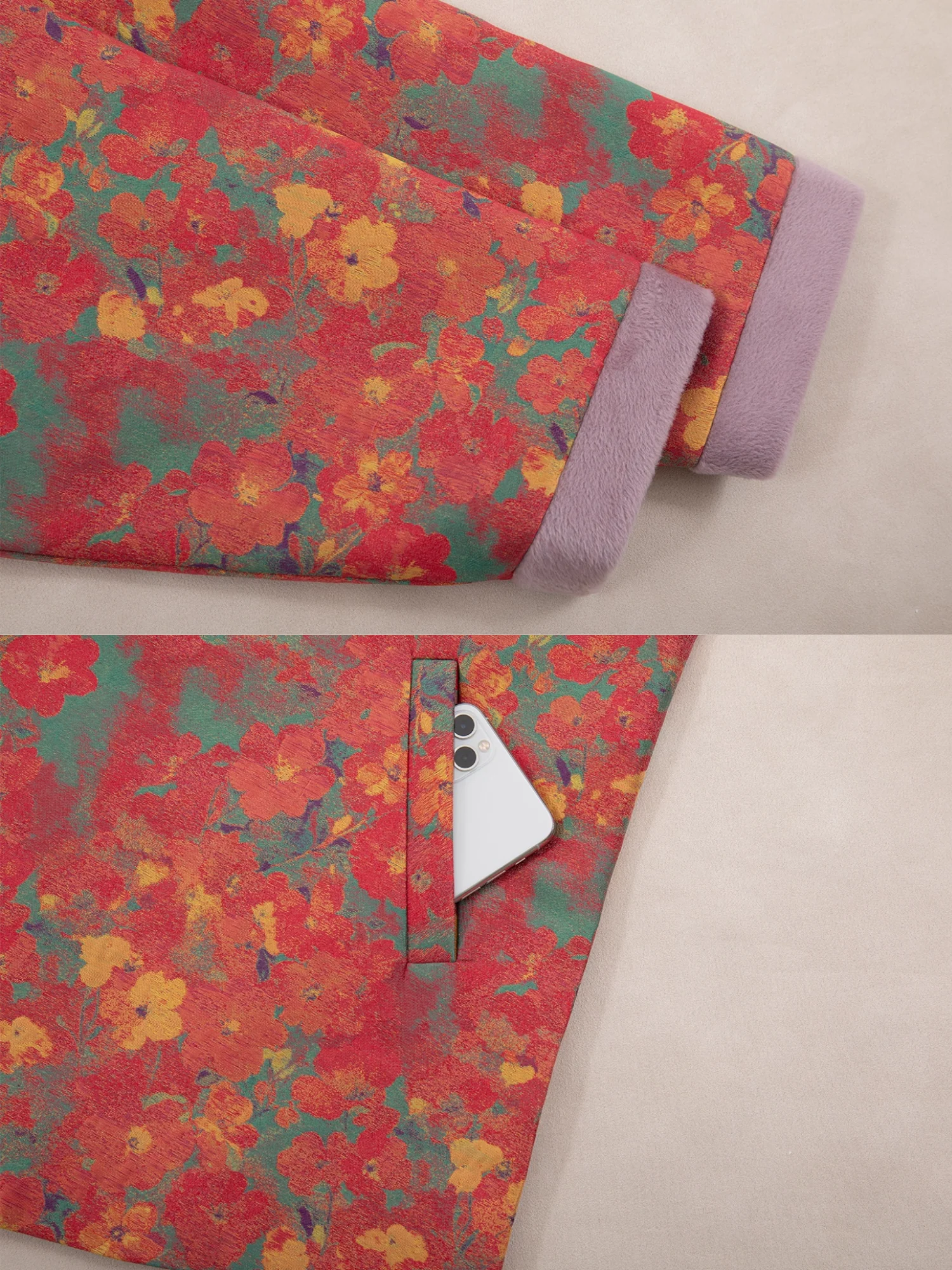 Song Chi 松弛 Relaxed Fit Modernized Ming Dynasty Padded Floral Duijin Ao Winter Coat & Deer Mamian Skirt Set - Image 11