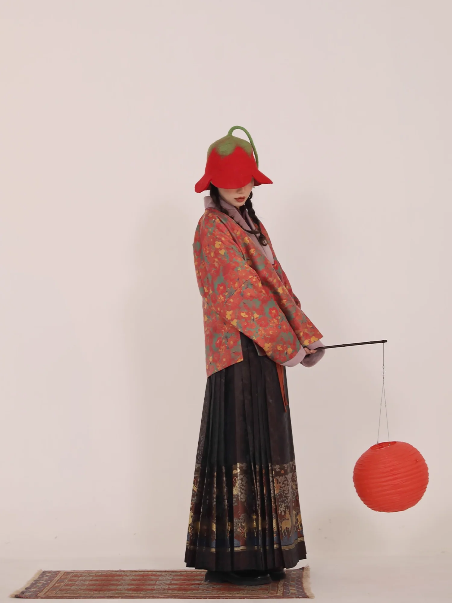 Song Chi 松弛 Relaxed Fit Modernized Ming Dynasty Padded Floral Duijin Ao Winter Coat & Deer Mamian Skirt Set - Image 6