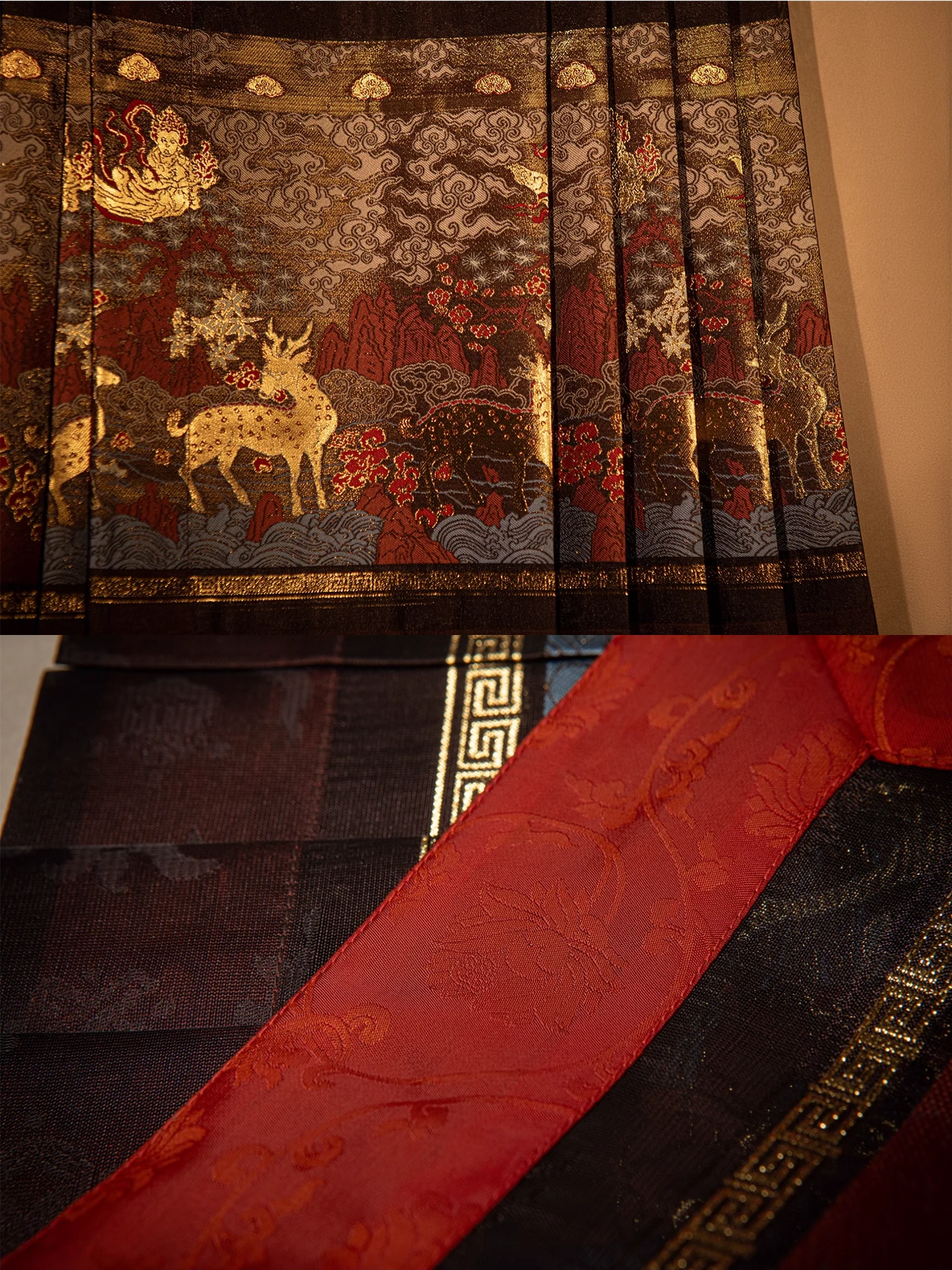 Song Chi 松弛 Relaxed Fit Modernized Ming Dynasty Padded Floral Duijin Ao Winter Coat & Deer Mamian Skirt Set - Image 9