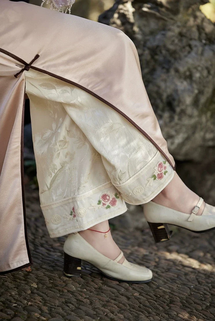 Spring Leisure 春閑 Embroidered Satin Jacquard Qipao Modesty Pants - Image 3