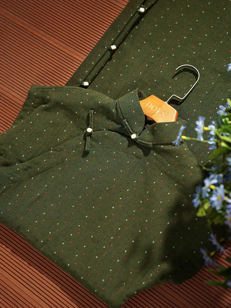Suya 素雅 Simple Elegance Republic of China Dotted Stripes Pure Cotton Short Sleeve Qipao - Image 3