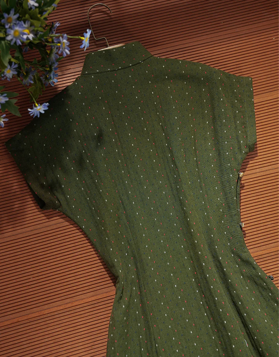 Suya 素雅 Simple Elegance Republic of China Dotted Stripes Pure Cotton Short Sleeve Qipao - Image 8