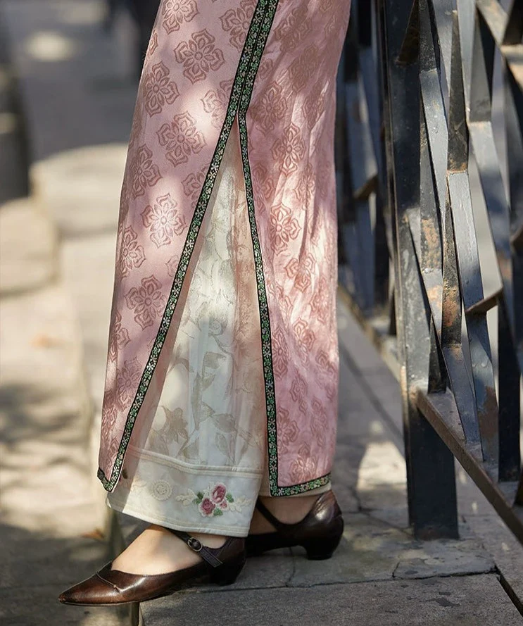 Tao Fen 桃粉 Peach Powder 1930s Satin Jacquard Cap Sleeve Qipao - Image 6