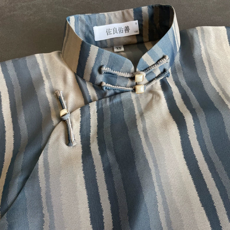 Tiao Wen 条纹 Striped 1940s Republic of China Short Sleeve Qipao - Image 9