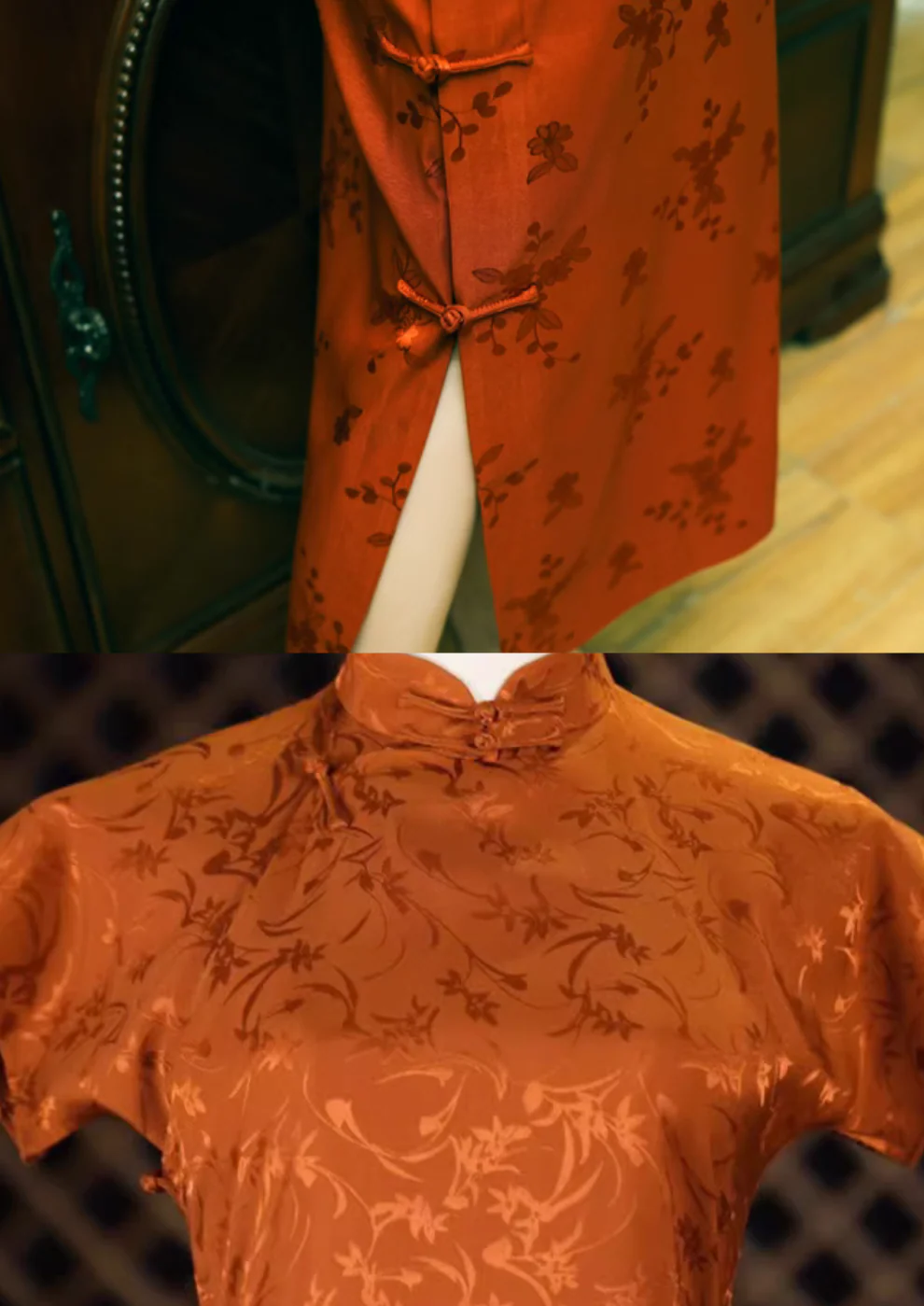 Tie Xu 铁锈 Rust Red 1930s Satin Floral Short Sleeve Qipao - Image 12
