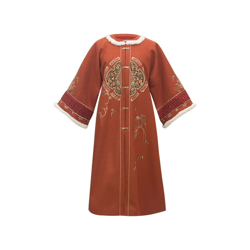 Tihong Haitang 剔红海棠 Picking Red Begonias Ming Dynasty Round Collar Jacket & Mamian Winter Set - Image 19
