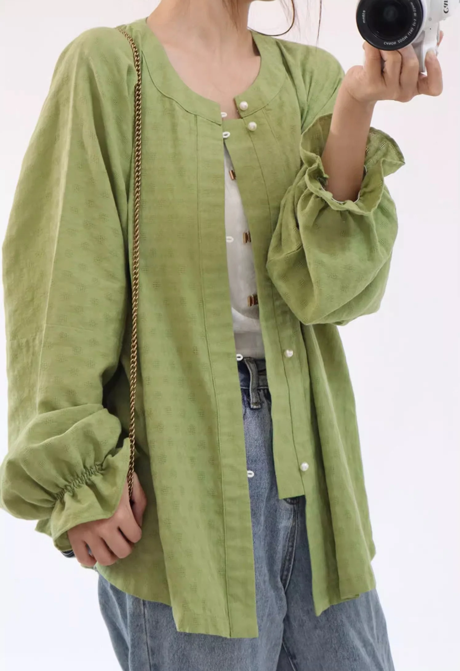 Touqi 透气 Lantern Sleeve Modernized Ming Round Collar Shirt - Image 2