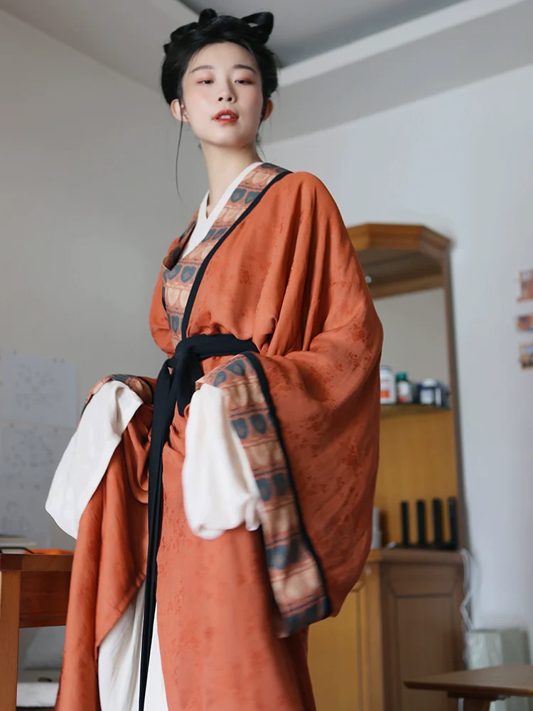 Tu Hong 土红 Terracotta Unisex Modernized Warring States Zhiju Straight Robe Set - Image 3