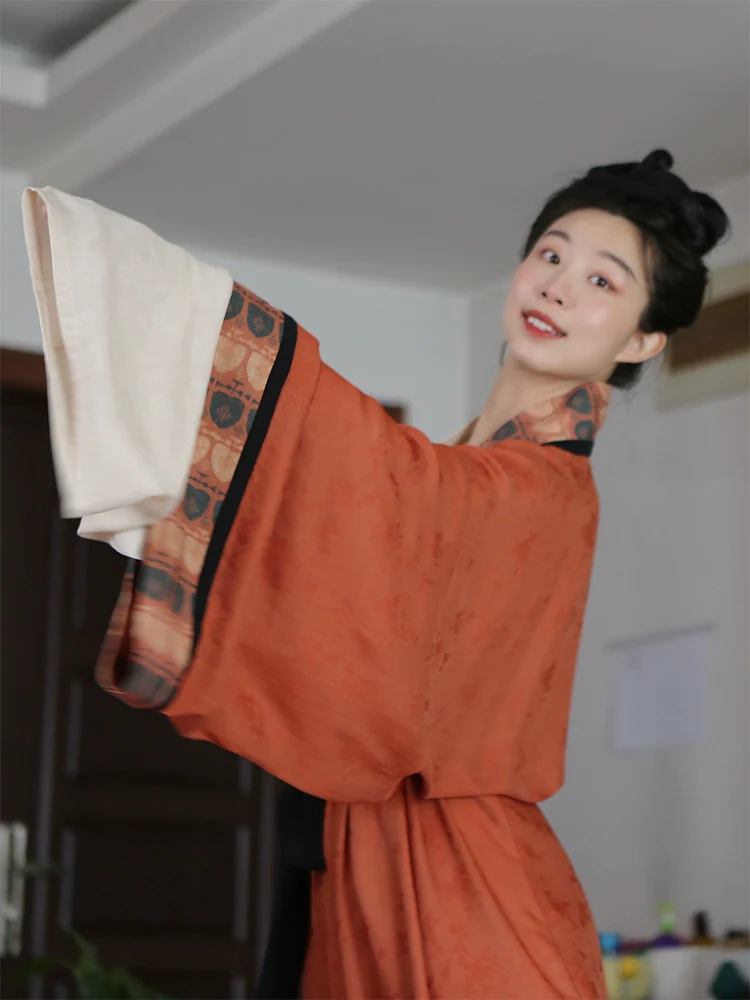 Tu Hong 土红 Terracotta Unisex Modernized Warring States Zhiju Straight Robe Set - Image 5