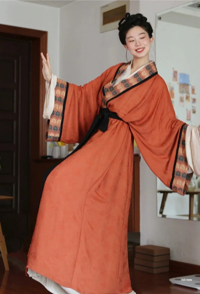 Tu Hong 土红 Terracotta Unisex Modernized Warring States Zhiju Straight Robe Set - Image 6