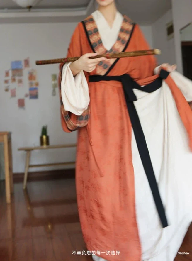 Tu Hong 土红 Terracotta Unisex Modernized Warring States Zhiju Straight Robe Set - Image 7