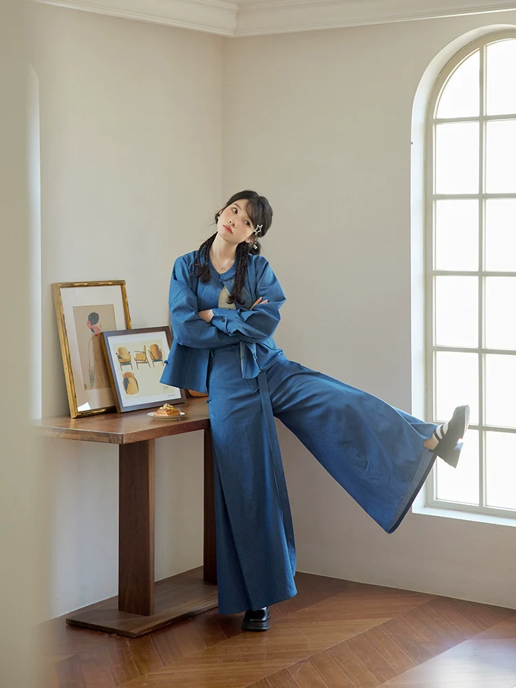 Walking After Midnight 午夜行走 Modernized Daily Cotton Tang Song Pantsuit Set - Image 6