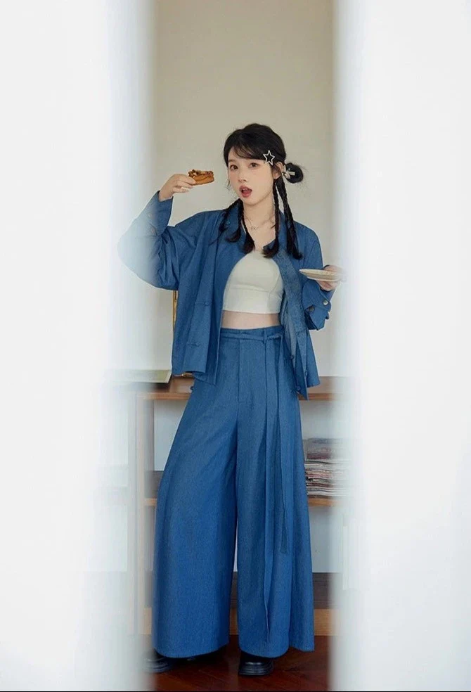 Walking After Midnight 午夜行走 Modernized Daily Cotton Tang Song Pantsuit Set - Image 8