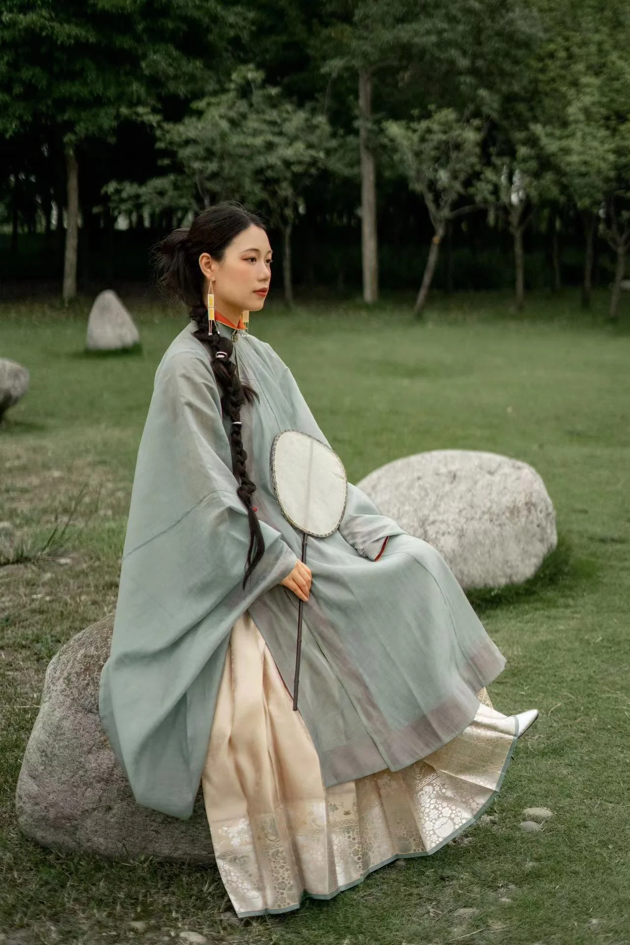 Wei Wei 微微 Faintly Late Ming Xiejin & Duijin Changshan Standing Collar Long Top - Image 6