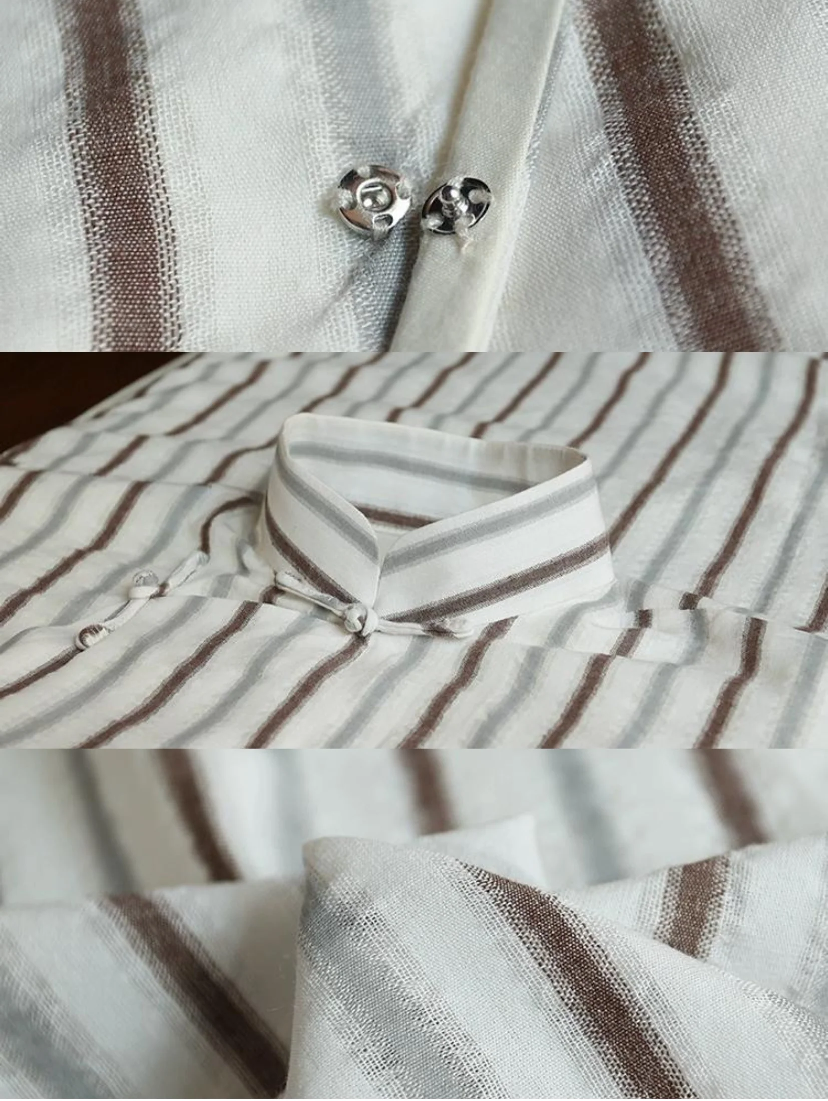 Whisper of the Heart 细語呢喃 1930s Summer Stripes Cotton Short Sleeve Qipao - Image 12