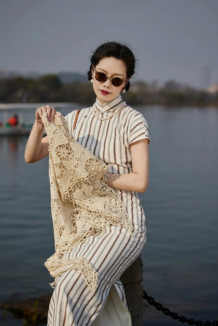 Whisper of the Heart 细語呢喃 1930s Summer Stripes Cotton Short Sleeve Qipao - Image 8