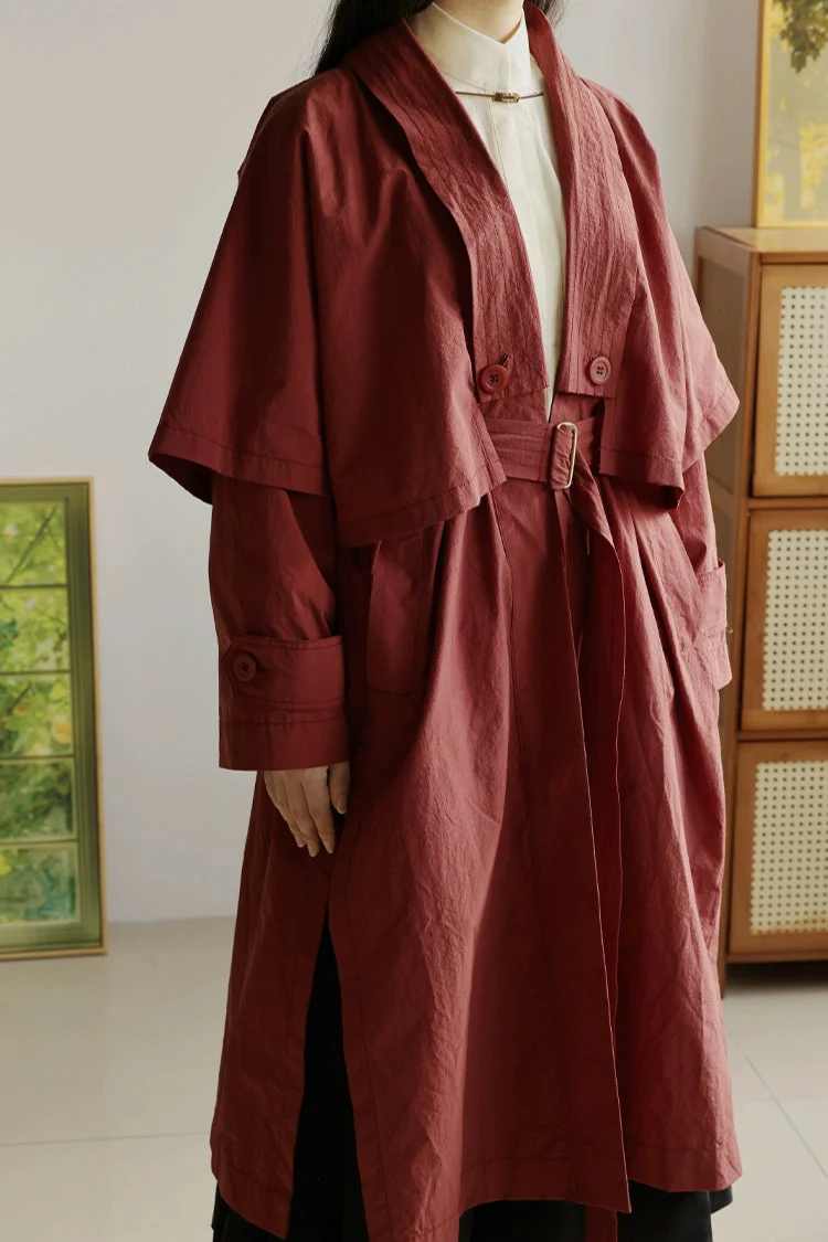 Wind of the Wilderness 旷野的风 Modern Song Unisex Windproof Haoxiu Raccoon Sleeve Cape Trench Coat - Image 3