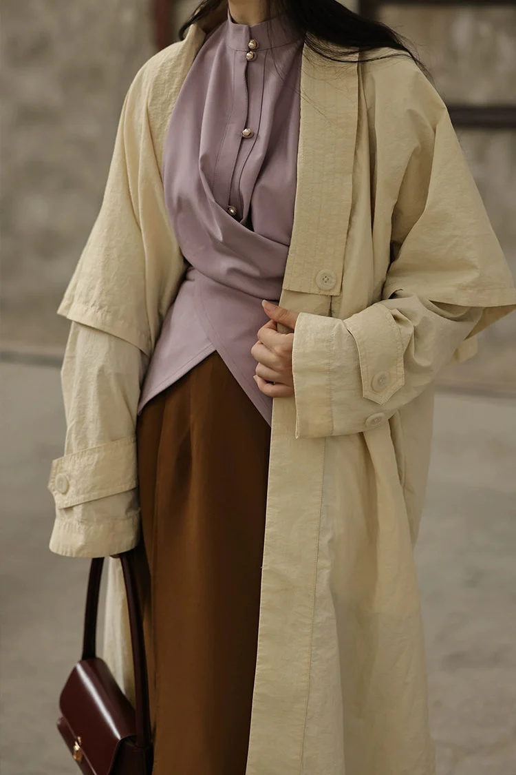 Wind of the Wilderness 旷野的风 Modern Song Unisex Windproof Haoxiu Raccoon Sleeve Cape Trench Coat - Image 4
