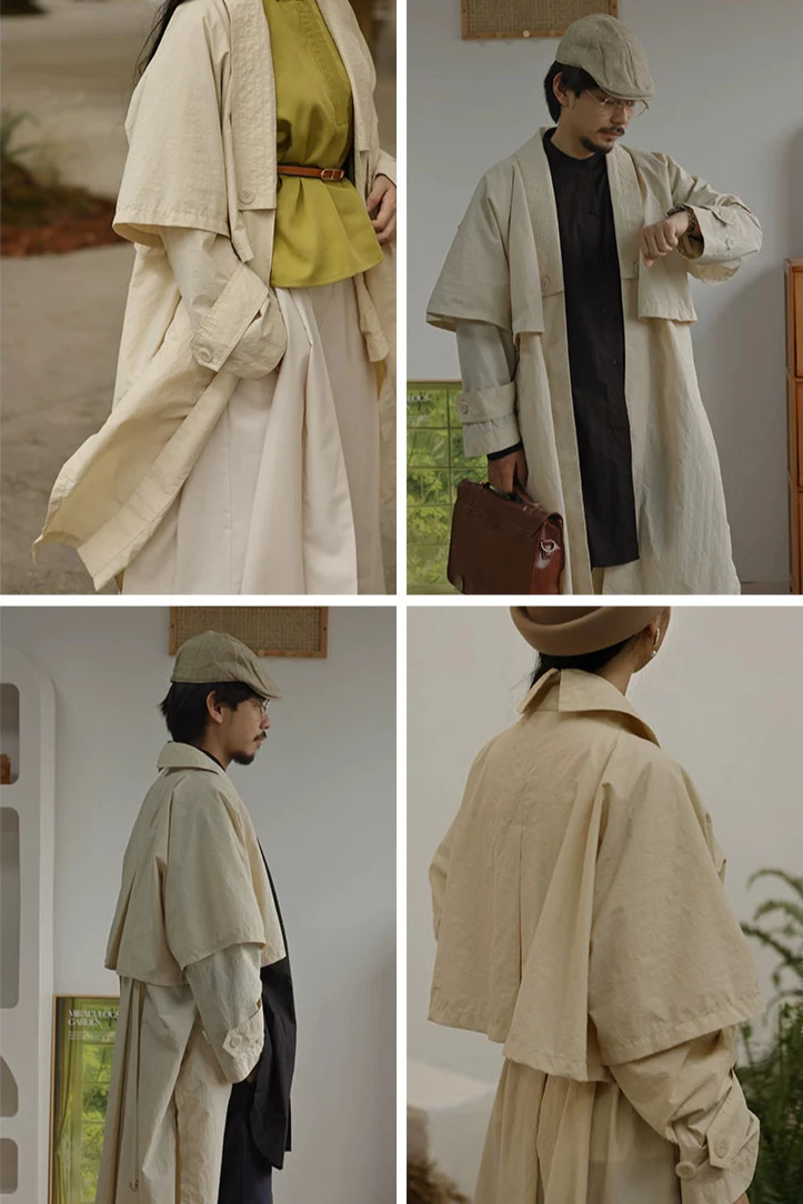 Wind of the Wilderness 旷野的风 Modern Song Unisex Windproof Haoxiu Raccoon Sleeve Cape Trench Coat - Image 5