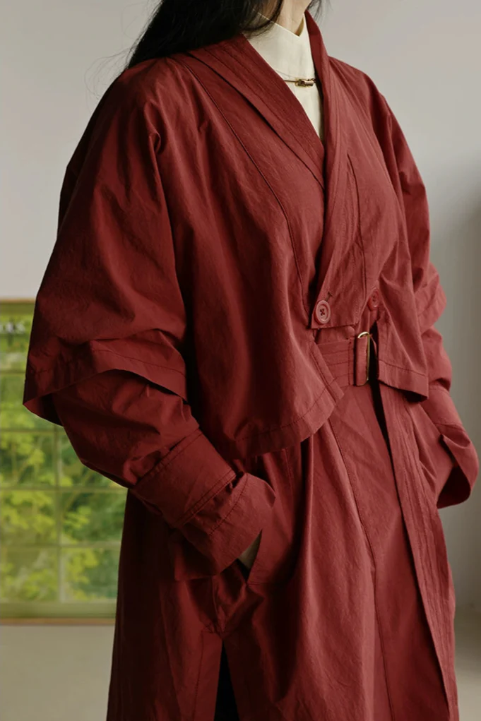 Wind of the Wilderness 旷野的风 Modern Song Unisex Windproof Haoxiu Raccoon Sleeve Cape Trench Coat - Image 6