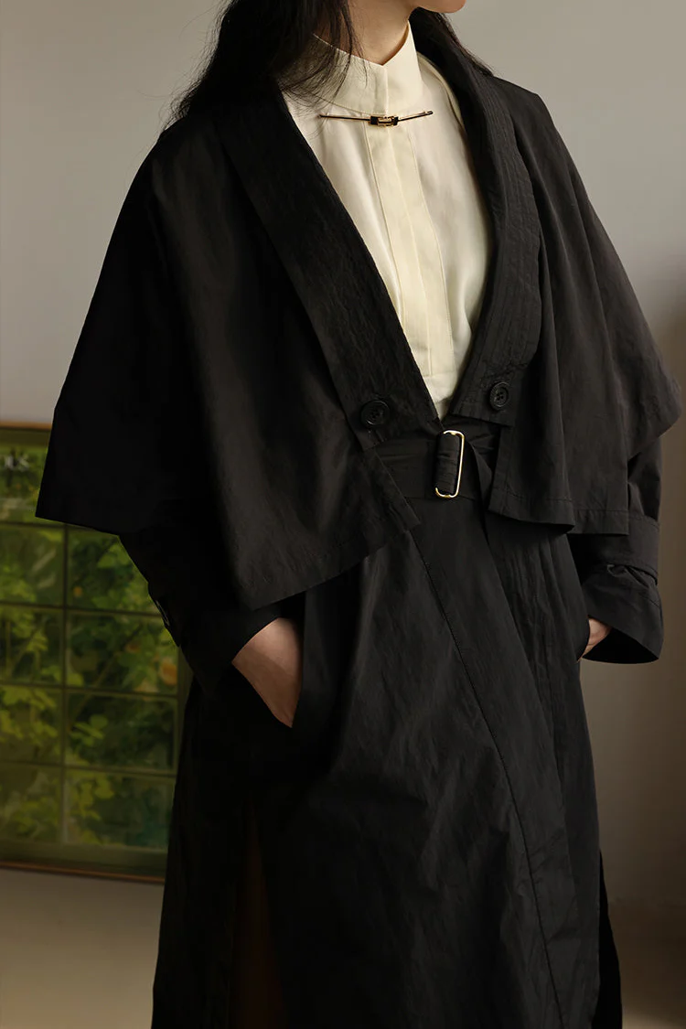 Wind of the Wilderness 旷野的风 Modern Song Unisex Windproof Haoxiu Raccoon Sleeve Cape Trench Coat - Image 9