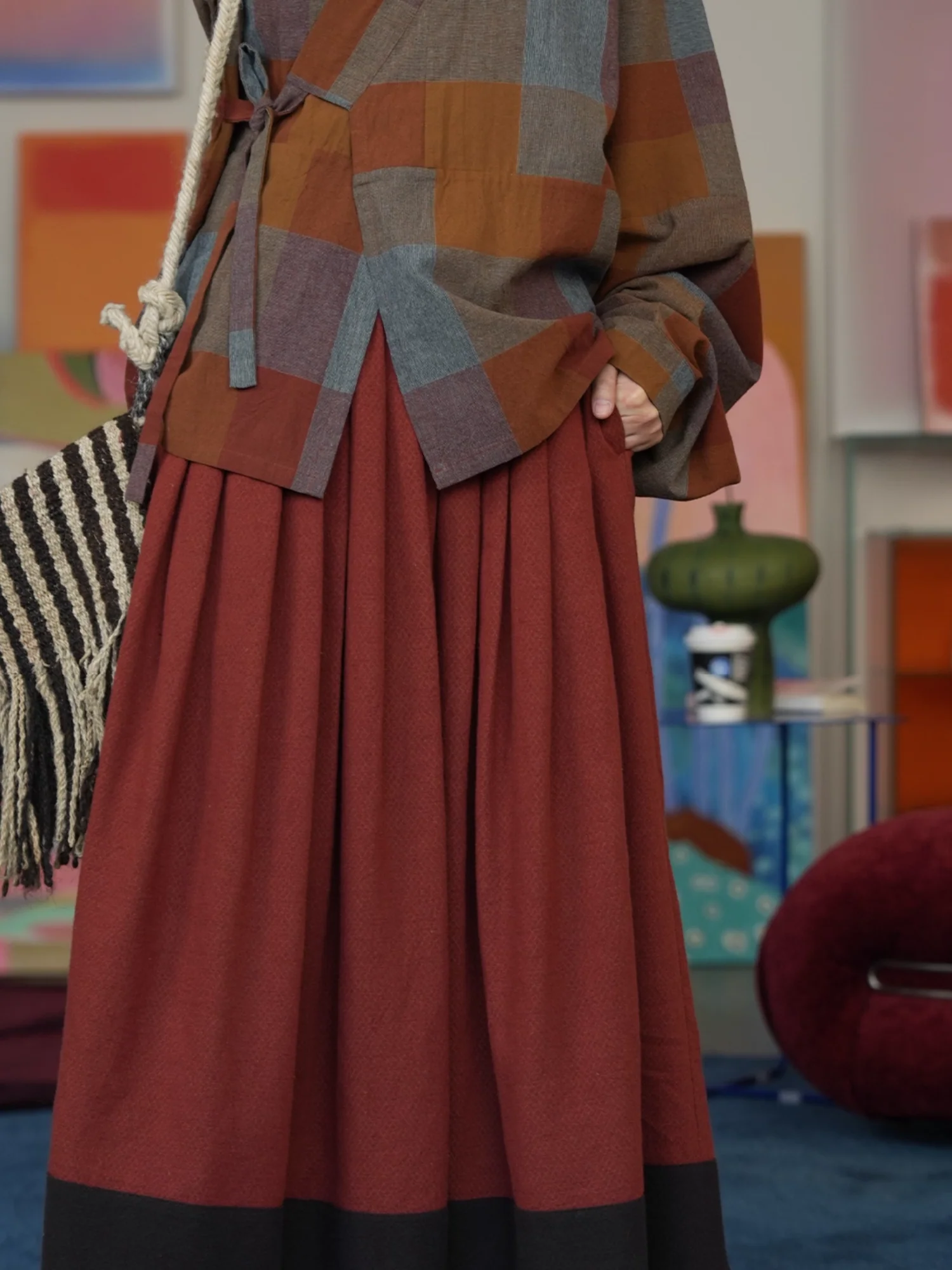 Wu Huanzi 无患子 Soapberry Modernized Jin Cotton Flannel Yaolan Ru Top & Zhequn Skirt - Image 2