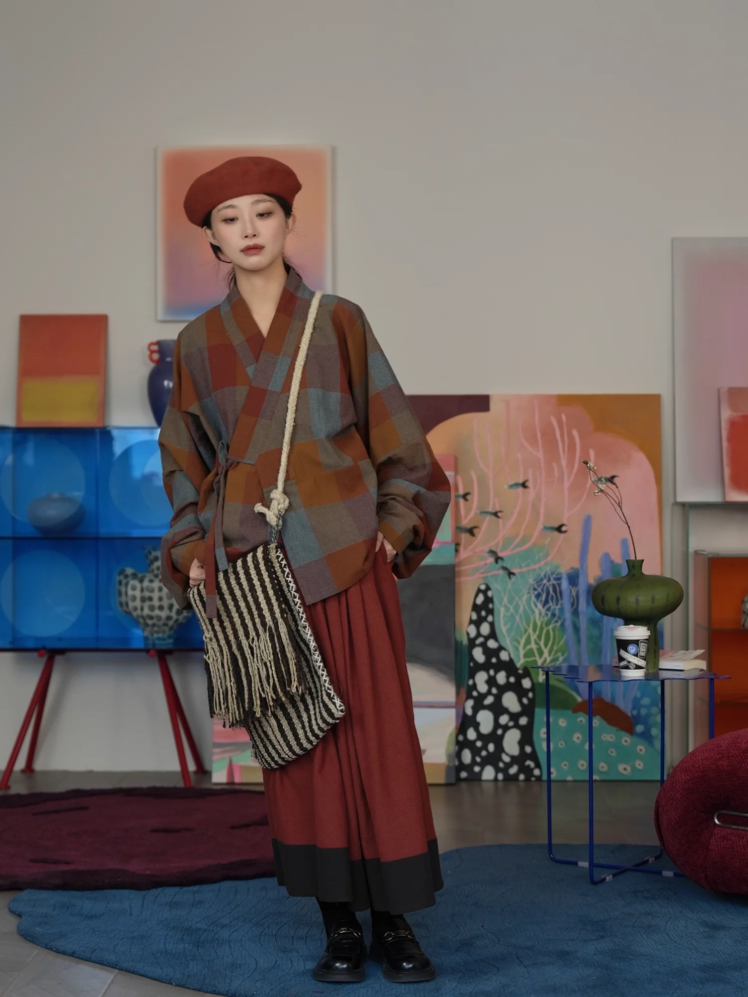 Wu Huanzi 无患子 Soapberry Modernized Jin Cotton Flannel Yaolan Ru Top & Zhequn Skirt - Image 3