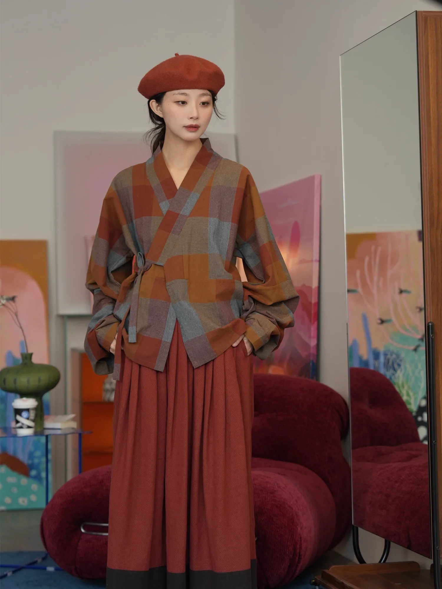 Wu Huanzi 无患子 Soapberry Modernized Jin Cotton Flannel Yaolan Ru Top & Zhequn Skirt - Image 4