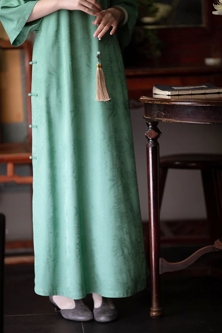 Wulong Cha 乌龙茶 Oolong Tea 1920s Phoenix Jacquard Bell Sleeve Qipao - Image 3