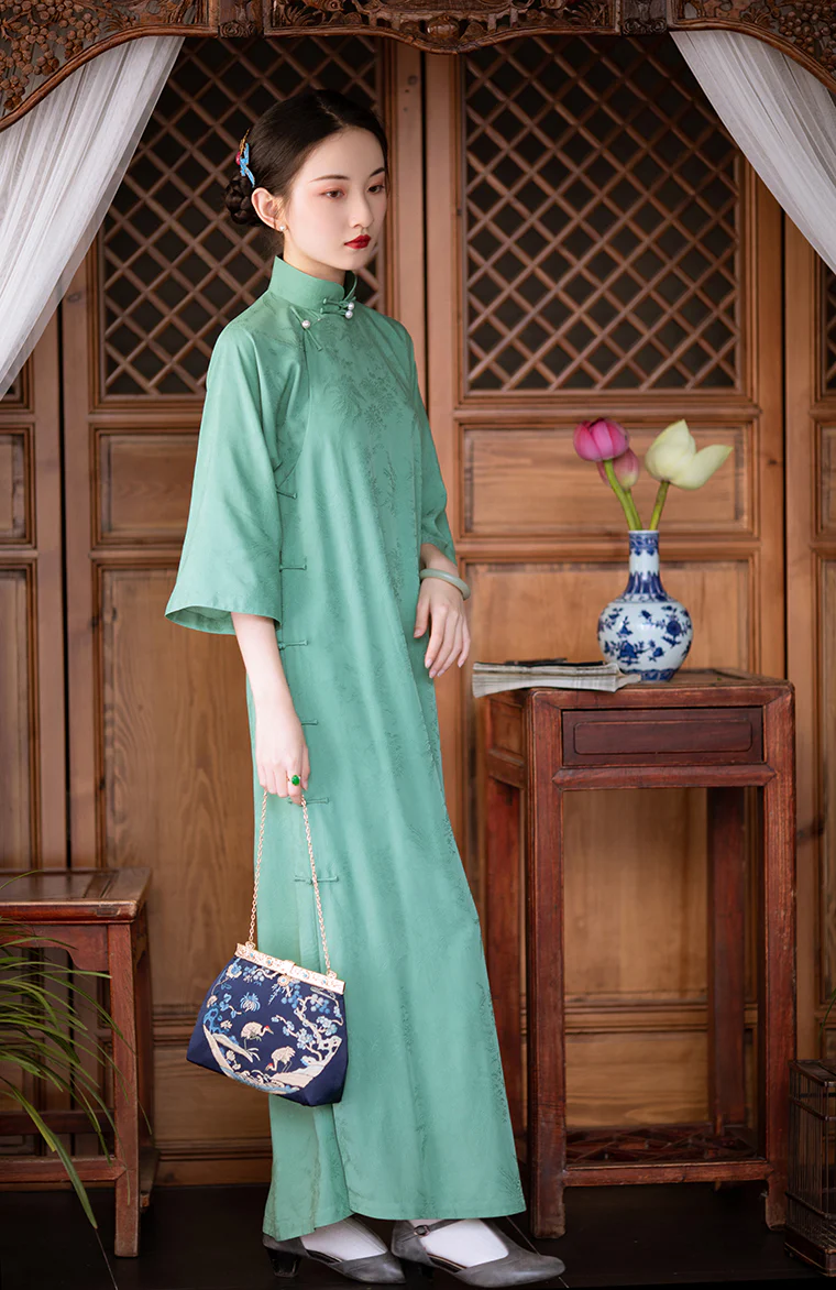 Wulong Cha 乌龙茶 Oolong Tea 1920s Phoenix Jacquard Bell Sleeve Qipao - Image 4