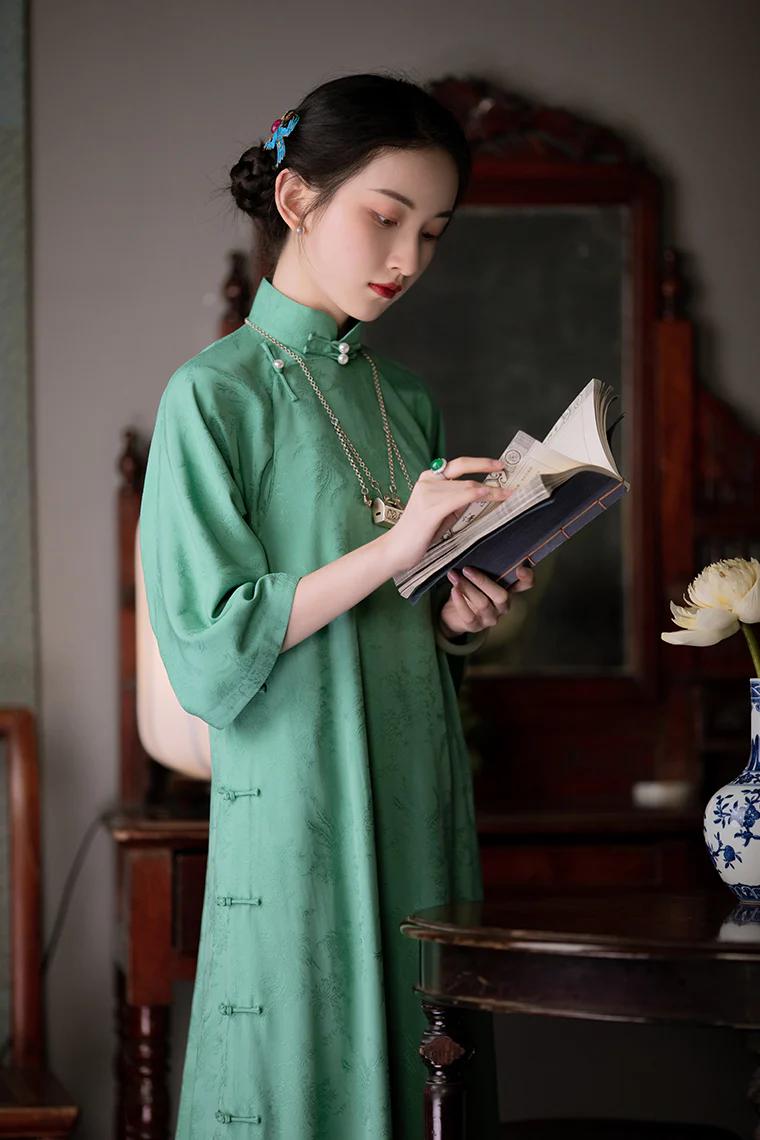 Wulong Cha 乌龙茶 Oolong Tea 1920s Phoenix Jacquard Bell Sleeve Qipao - Image 5