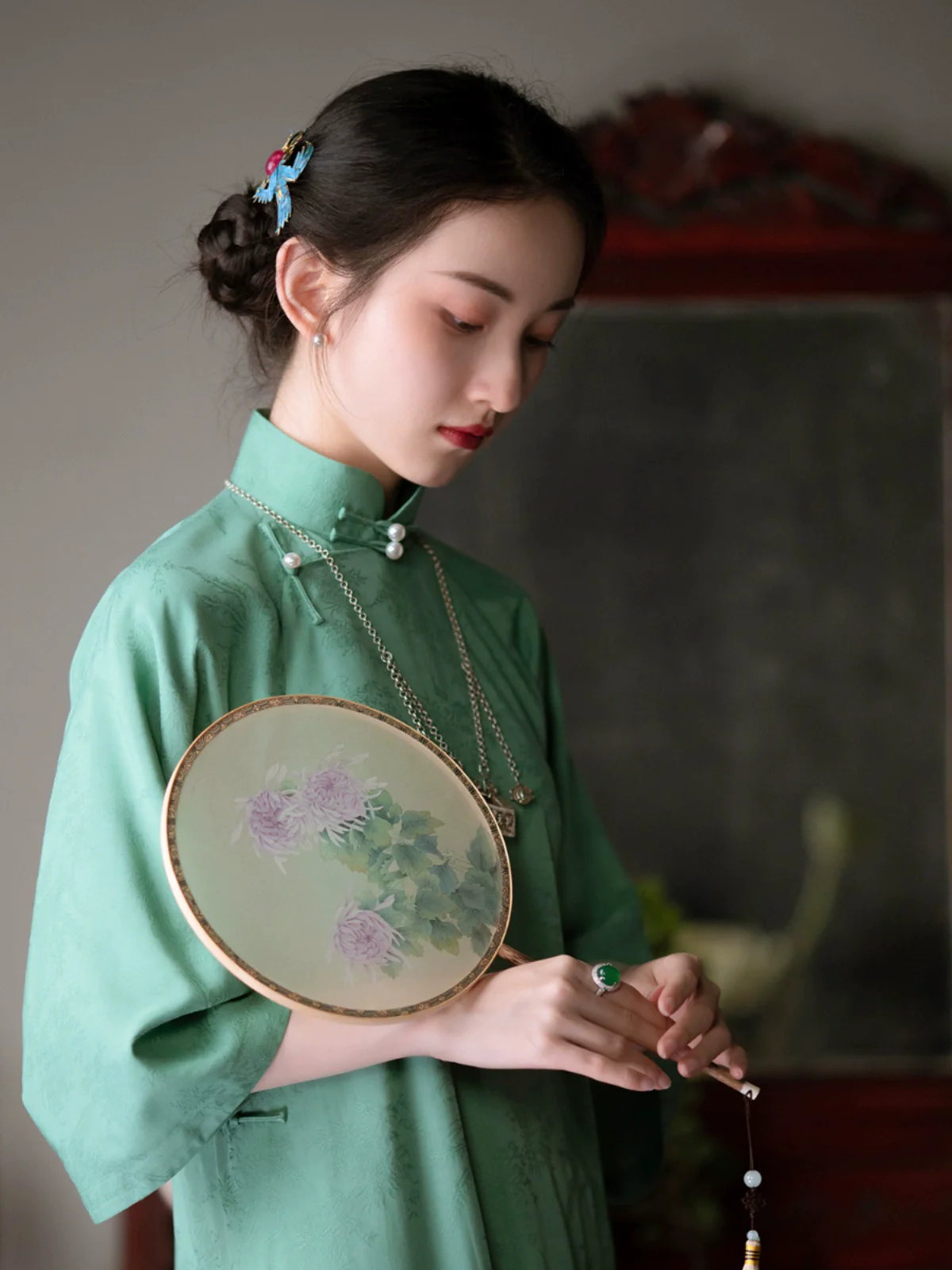 Wulong Cha 乌龙茶 Oolong Tea 1920s Phoenix Jacquard Bell Sleeve Qipao - Image 6