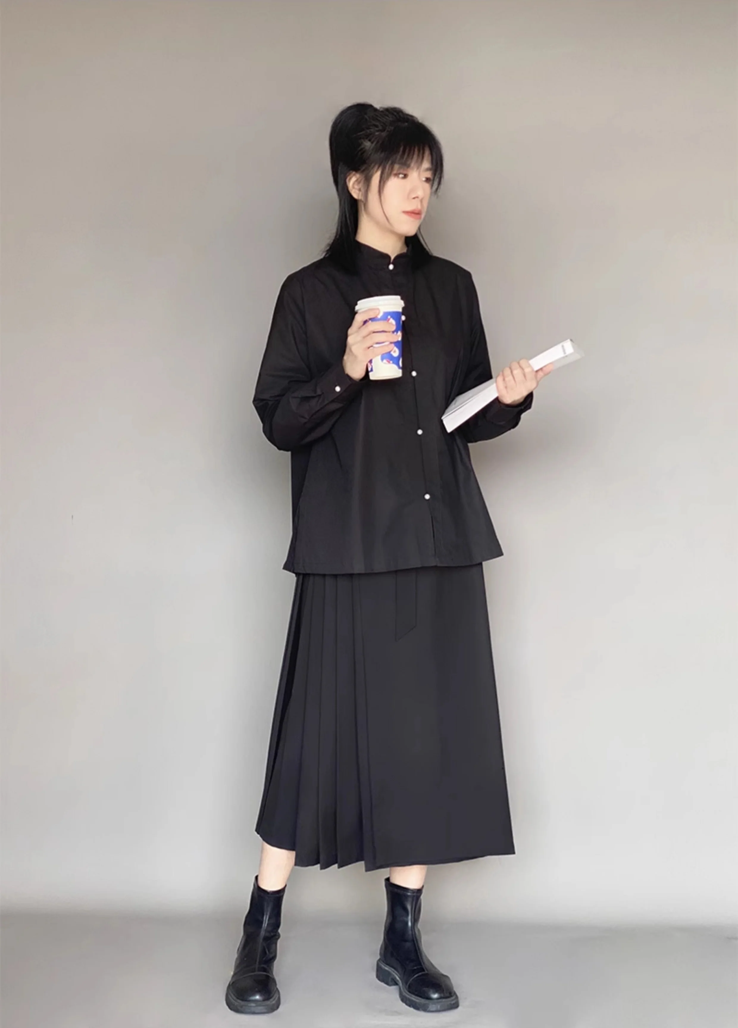 Wumei 妩媚 Charming Modernized Ming Plus Size Cotton Standing Collar Top & Midi Mamian Skirt Set - Image 6