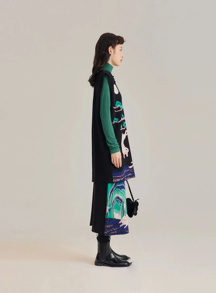 Xi Nao 嬉闹 Frolicking Rabbits New Chinese Style Knit Sweater Vest - Image 12