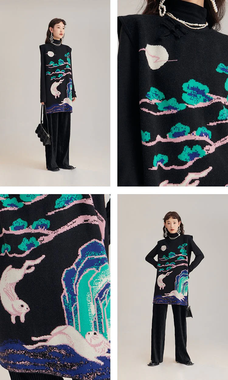 Xi Nao 嬉闹 Frolicking Rabbits New Chinese Style Knit Sweater Vest - Image 15