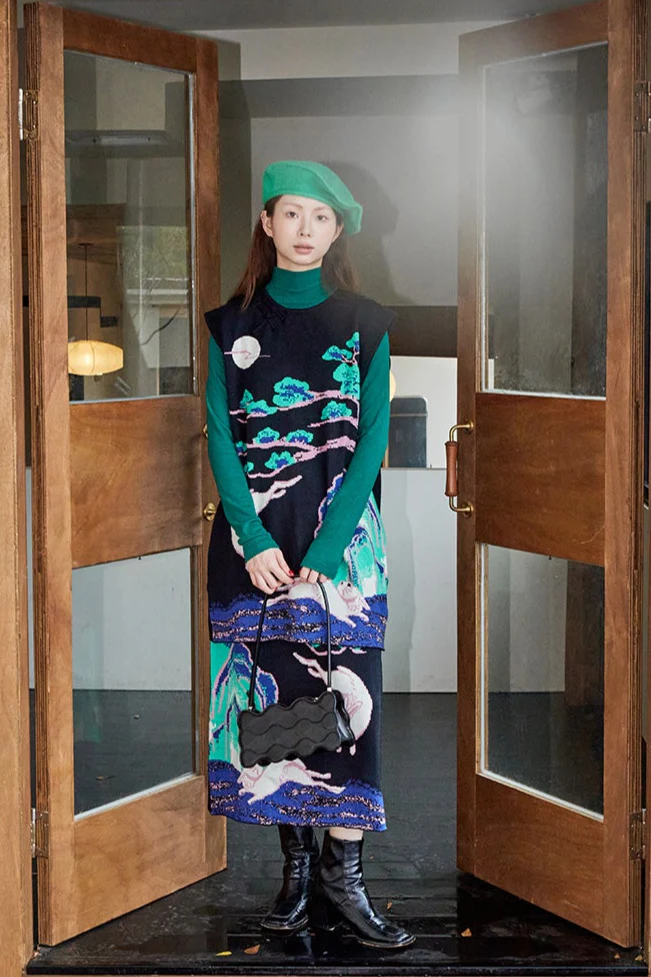 Xi Nao 嬉闹 Frolicking Rabbits New Chinese Style Knit Sweater Vest - Image 9