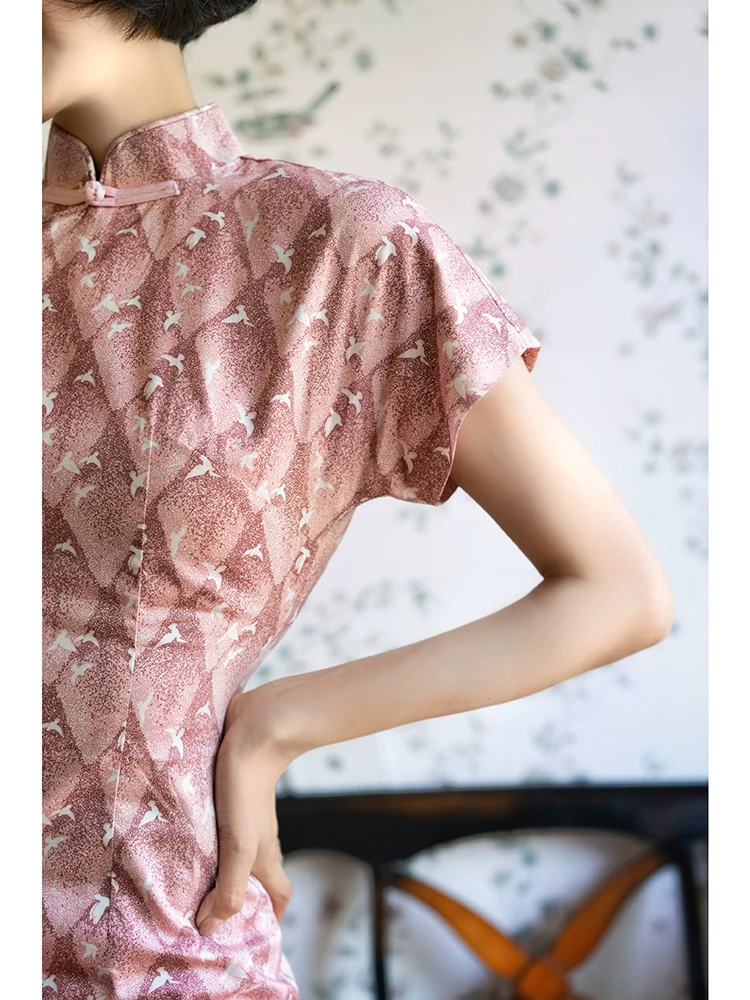 Xiang Rikui 向日葵 Sunflowers & Pink Doves Modernized Pure Cotton Daily Qipao - Image 10