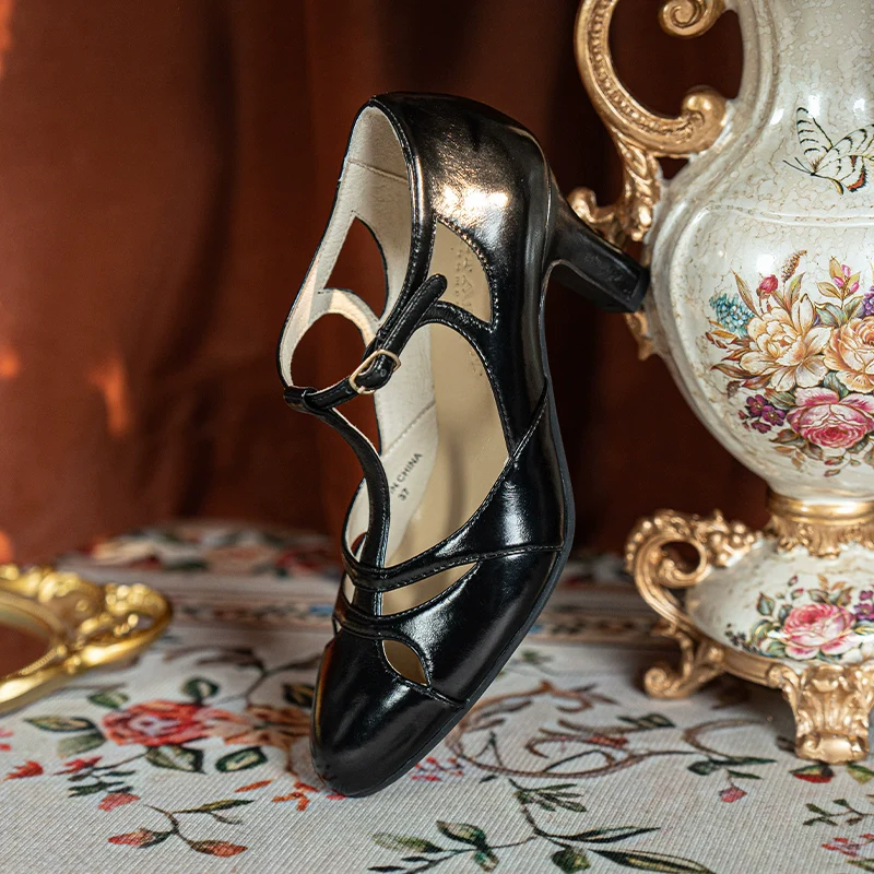 Aizhai 矮寨 Double Bridge 1930s Republic of China Style Wine-Glass Heel Genuine Leather Mary Janes - Image 15