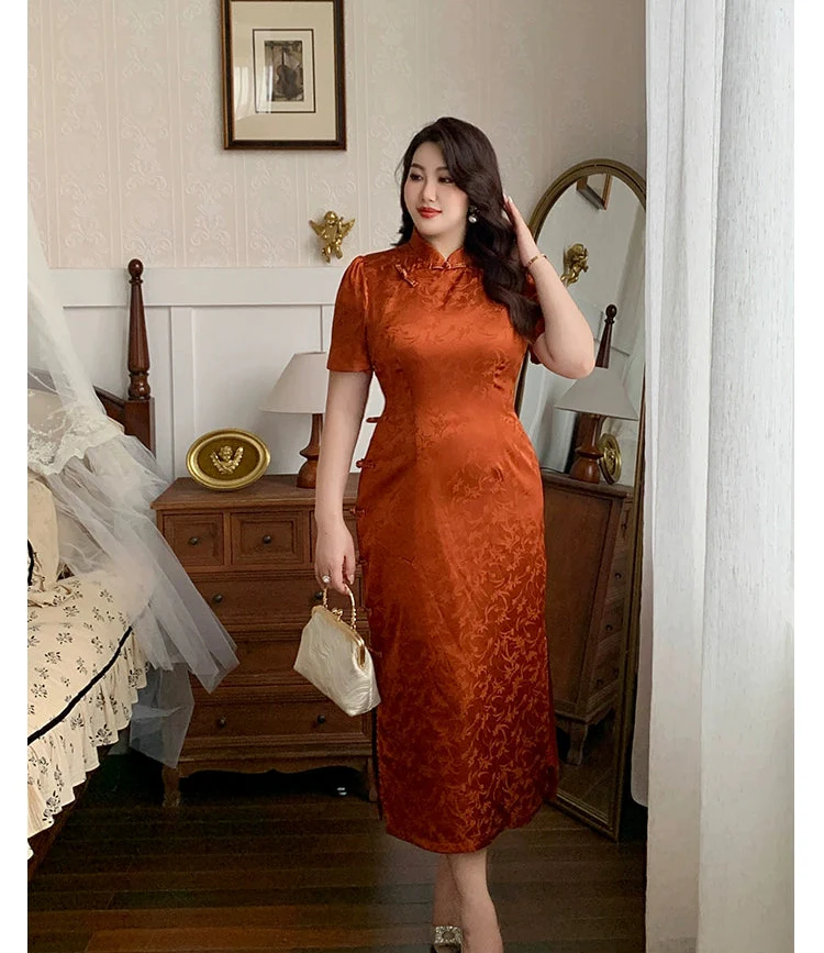 Xiaying Rui 霞映蕊 Glowing Sunset Plus Size Modernized Vintage Bottleneck Jacquard Qipao - Image 10