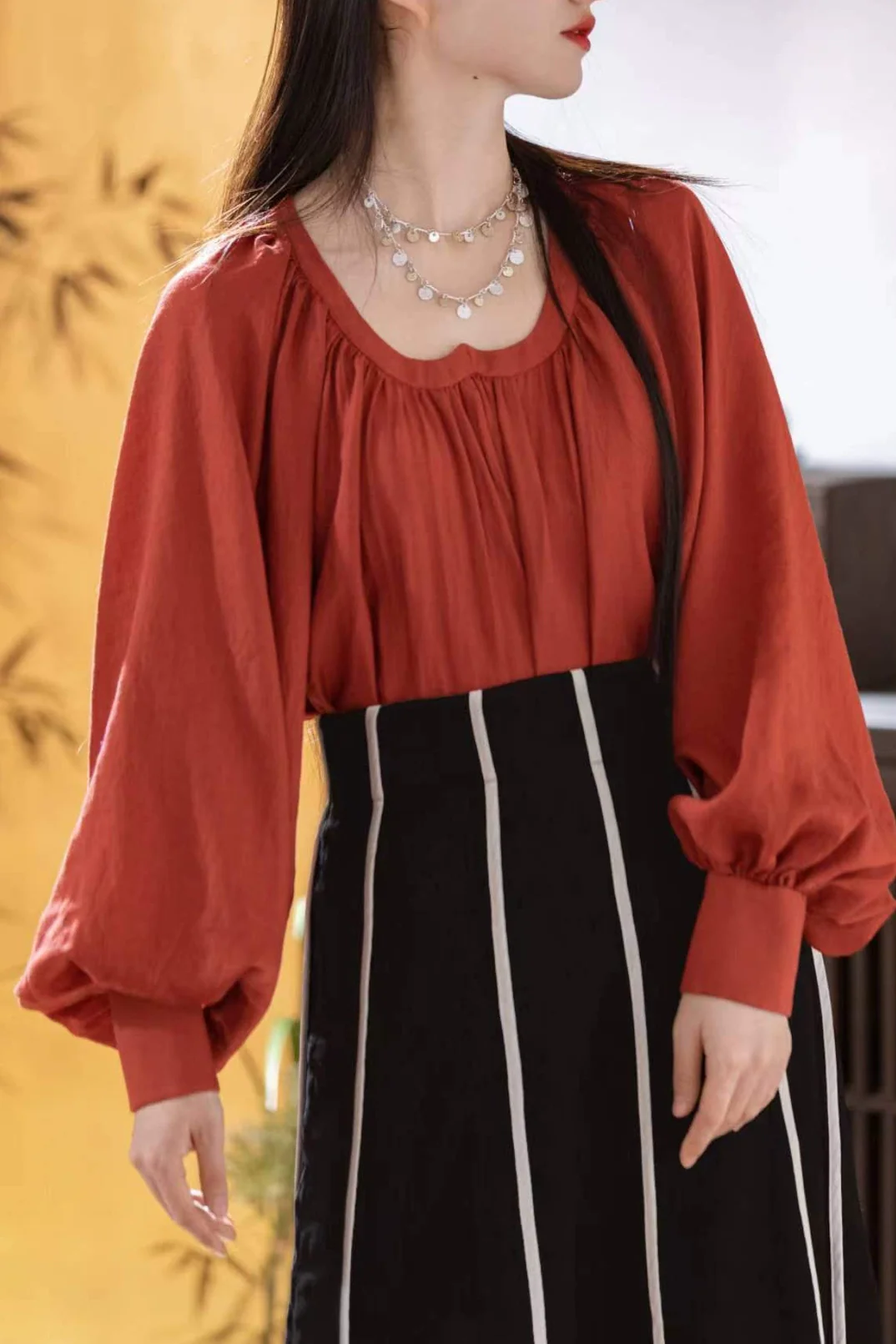 Freehand 写意 Modernized Tang Dynasty Tanling Peach Collar Pure Cotton Shirt - Image 7