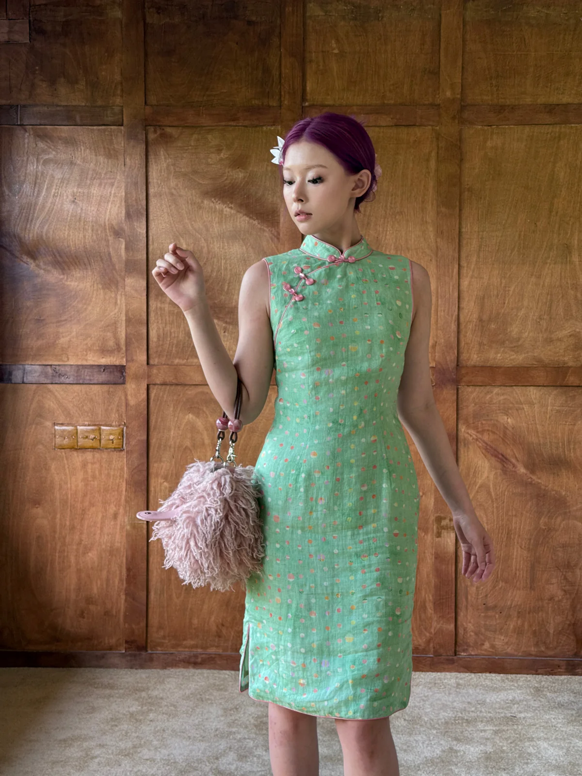 Xin Xian 新鲜 Fresh Greens New Chinese Style Pure Ramie Midi Sleeveless Qipao - Image 3