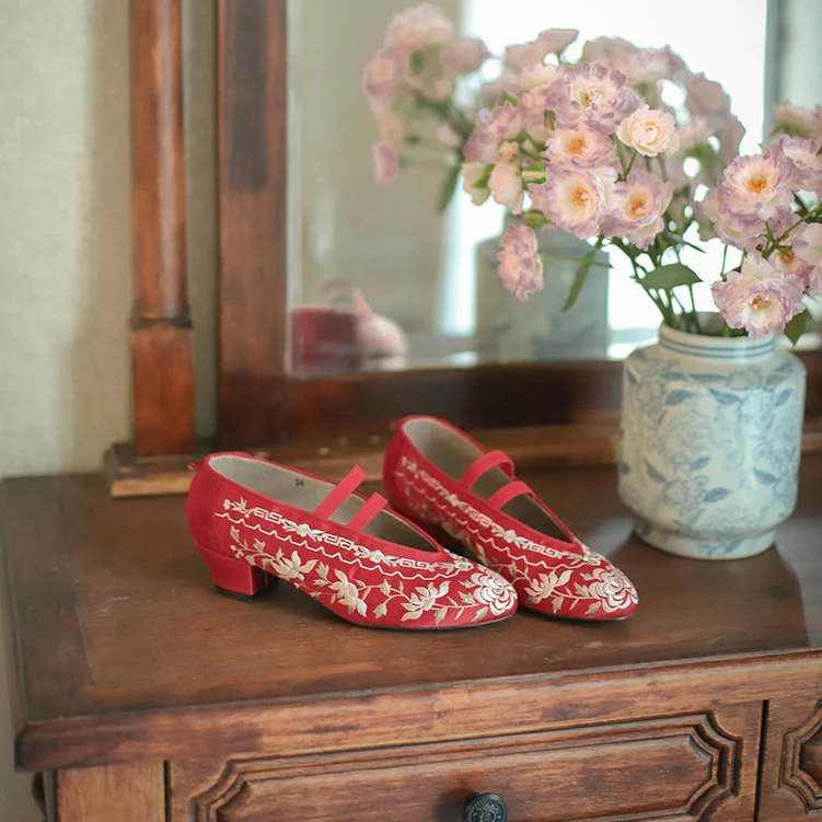 Xun Bu 迅步 Swift Steps 1910s & 1920s Qing Dynasty Embroidered Kitten Heels - Image 25