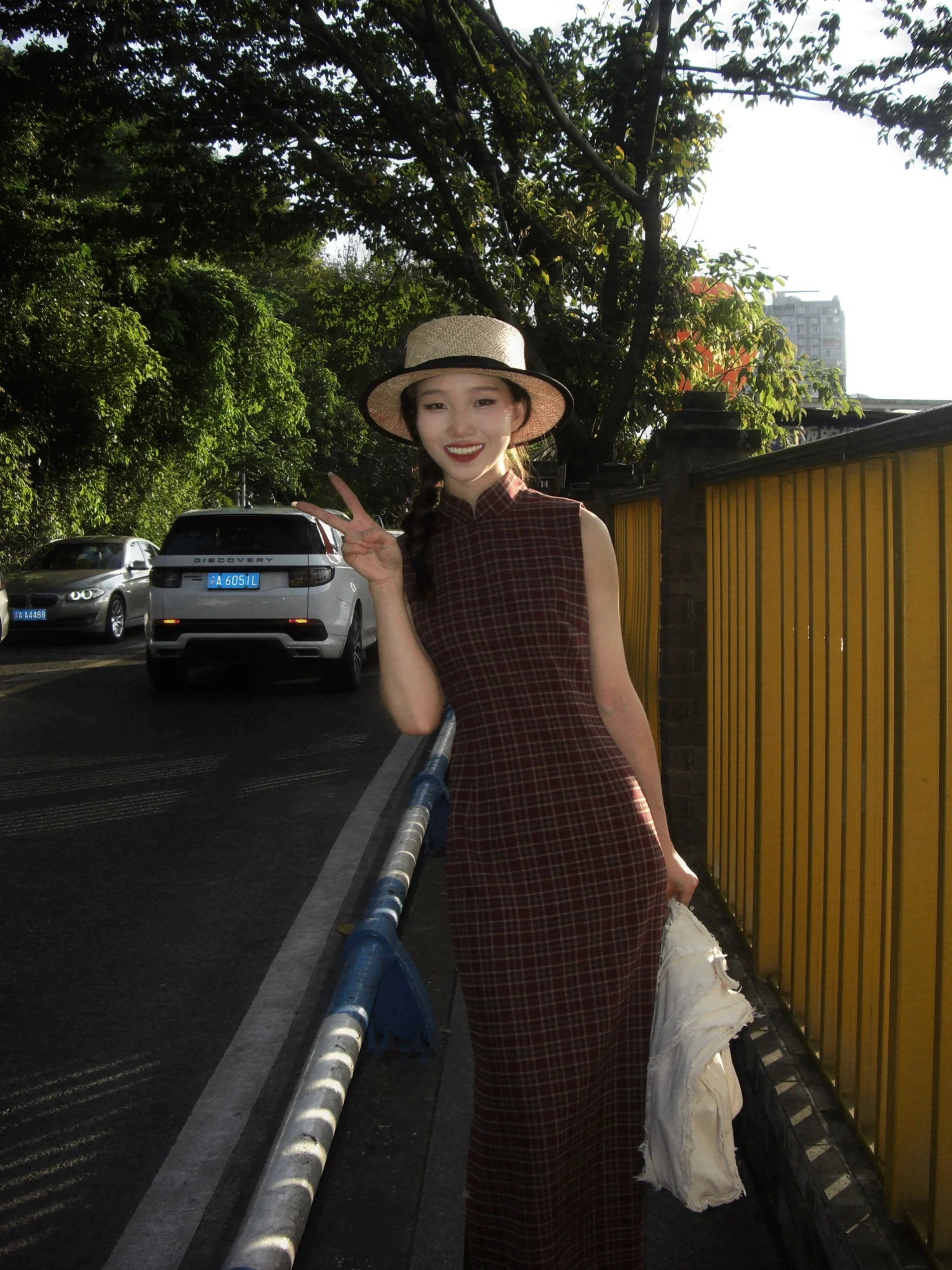 Yan Hong 砚红 Red Ink Modernized Plaid Flannel Sleeveless Qipao - Image 7