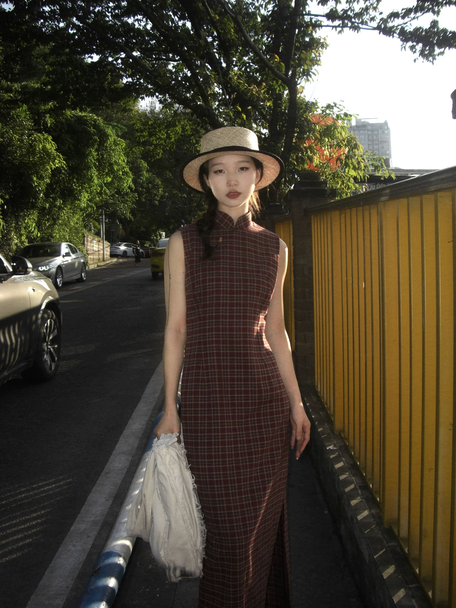 Yan Hong 砚红 Red Ink Modernized Plaid Flannel Sleeveless Qipao - Image 8