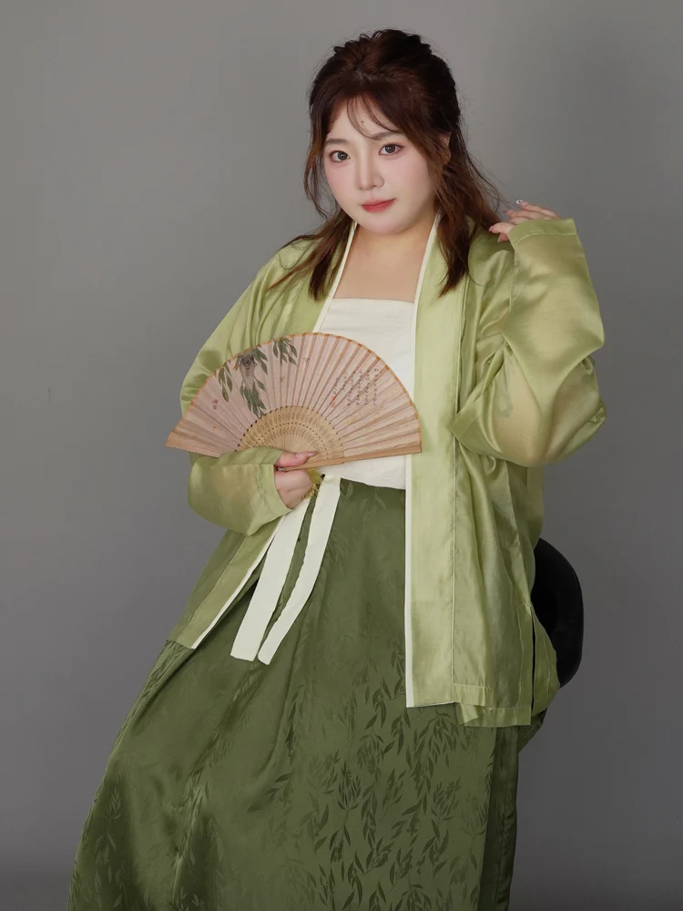 Yazhu 雅竹 Serene Bamboo Grove Song Dynasty Plus Size Feijixiu Top & Sanjianqun Skirt Set - Image 3