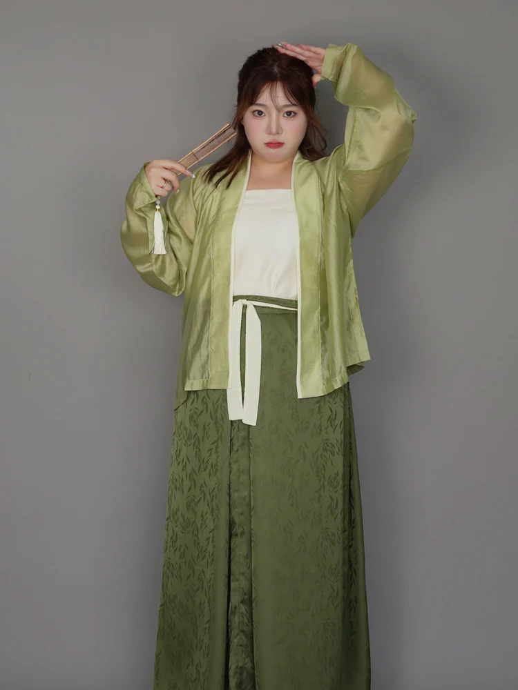 Yazhu 雅竹 Serene Bamboo Grove Song Dynasty Plus Size Feijixiu Top & Sanjianqun Skirt Set - Image 5