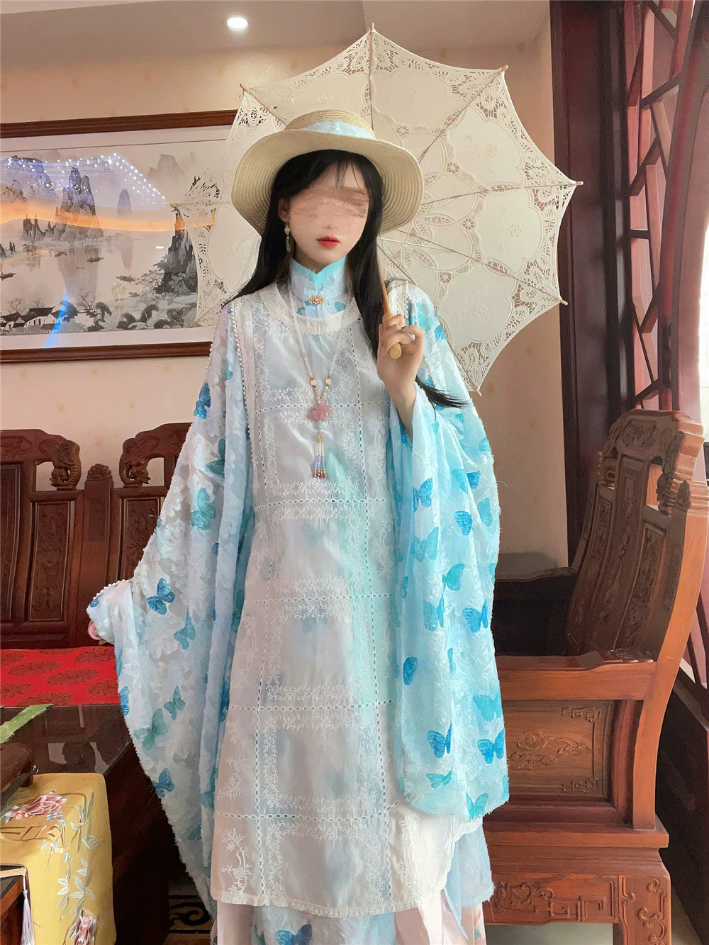 Ye Can 野餐 Picnic Modernized Ming Dynasty Lace Liling Duijin Shirt & Bijia Vest - Image 4