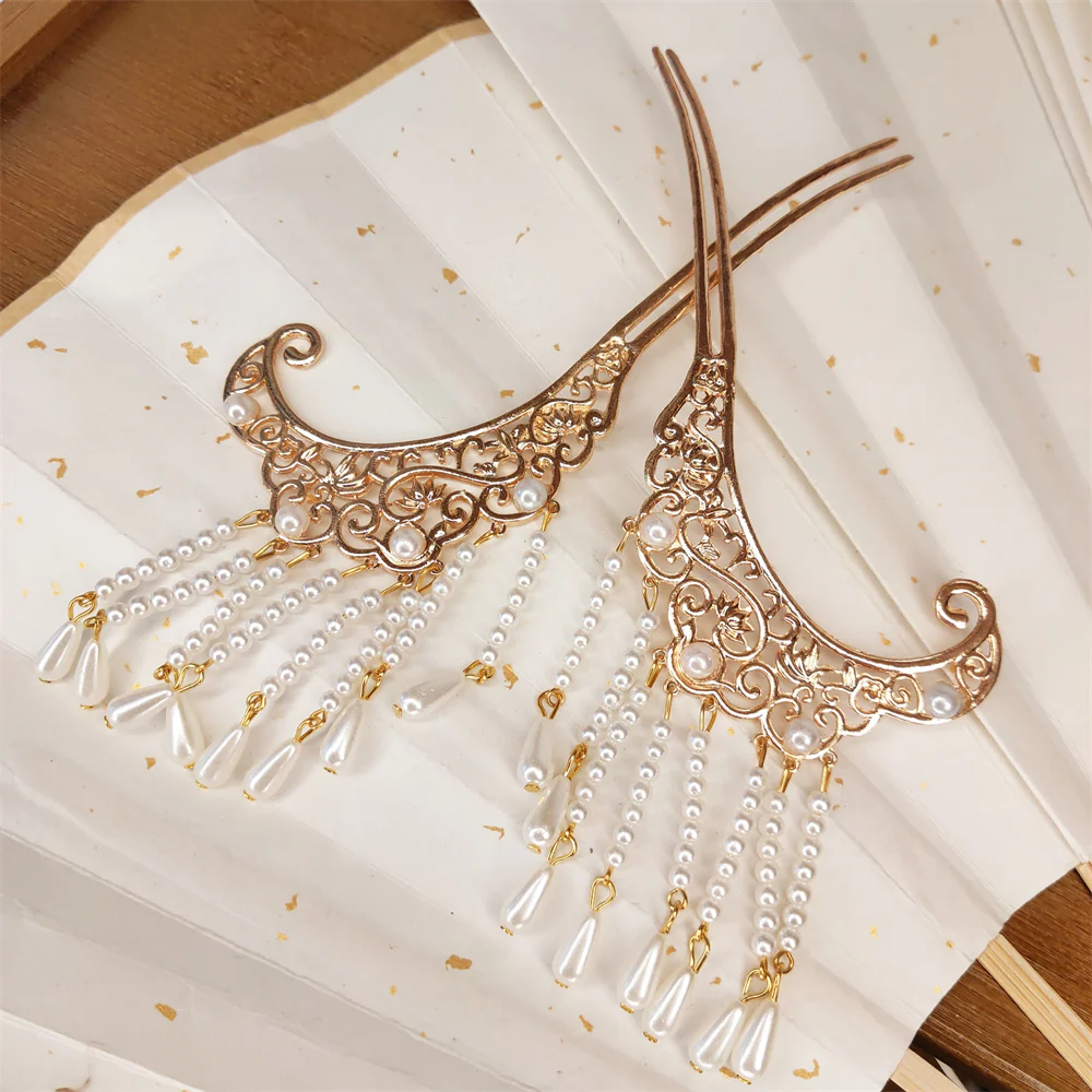Yi Lang 依兰 Ylang Flower Tang Ming Buyao Dangling Pearl Curved Hair Pin Set - Image 5